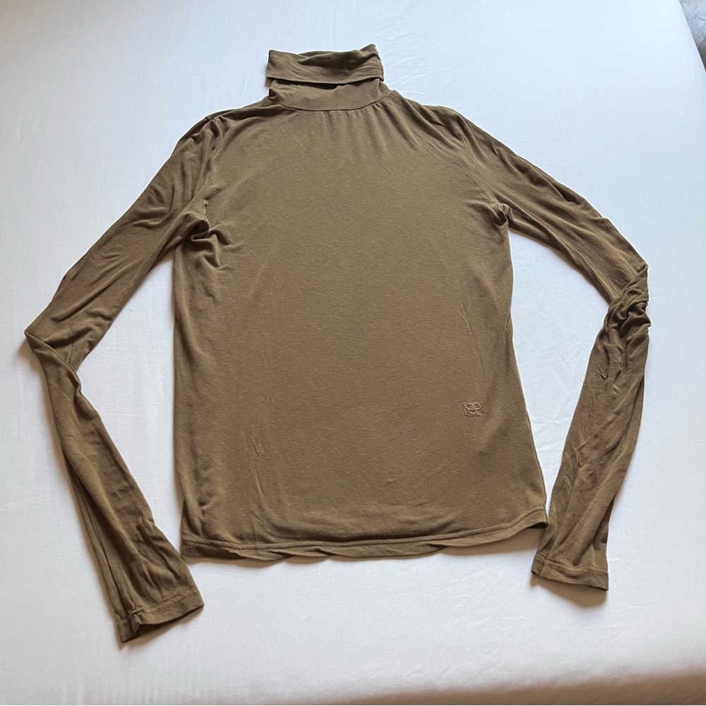 MIJEONG PARK brown‎ khaki tencel cotton spandex turtleneck long sleeve tshirt